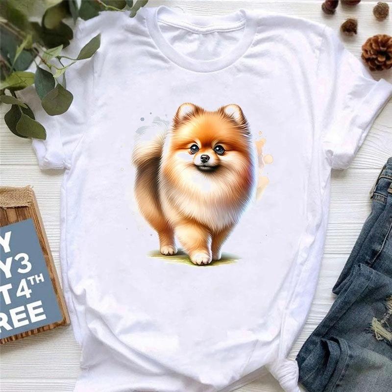 Watercolor Pomeranian Animal Printed T Shirt Girls Harajuku Kawaii Clothes Summer Fashion T-Shirt Women Casual Tshirt Femme