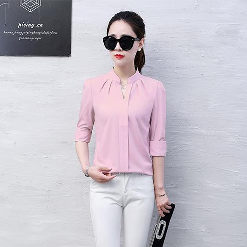 Long Sleeve Shirt Women Spring Autumn Clothing Fashion Slim Blouse V Neck Korean Elegant Ladies Office Shirts White Red