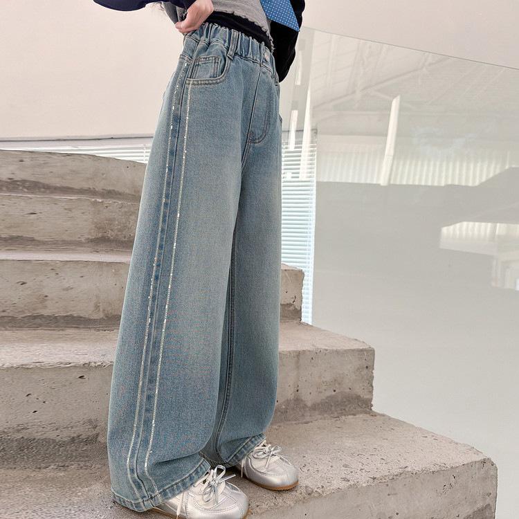 Girls' Autumn 2026 Korean Style Wide-Leg Jeans for Big Kids