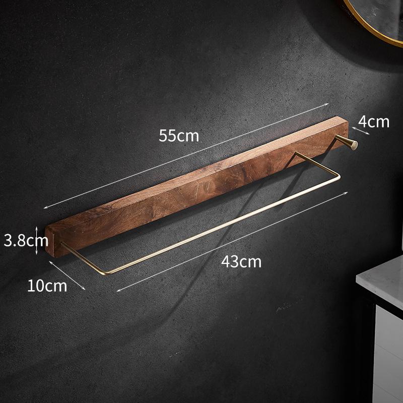 Solid Wood Bathroom Towel Bar Brushed Gold Towel Rack Wall Hanging Coat Hook Bathroom Storage Rack 30cm-45cm Towel Rod