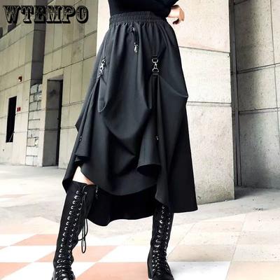 Gonne stile punk Harajuku da donna con fibbia a vita alta, gonna gotica irregolare nera, hip hop streetwear, liberamente regolabile