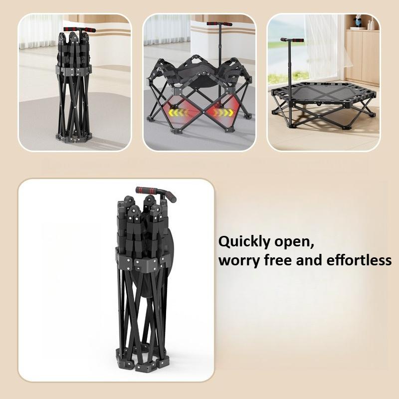 Foldable Trampoline Mini Kids with Safety Net Trampoline with Adjustable Handlebar Fitness Indoor Outdoor Jump Bed