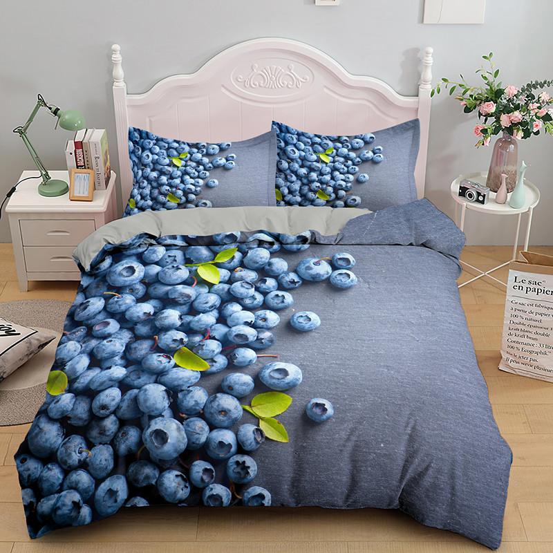 Fruit Raspberry Duvet Cover King Queen Double Size 3D Grapefruit Blueberry Print Soft Bedding Set 2/3pcs Polyester Quilt Cover