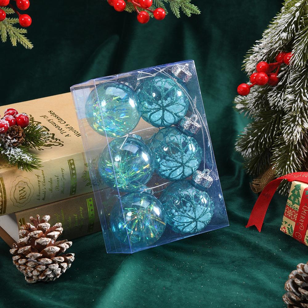 6Pcs New 6cm Ball Set Golden border Plastic Christmas Ball Pendant grid painted Hanging Xmas Tree Decor