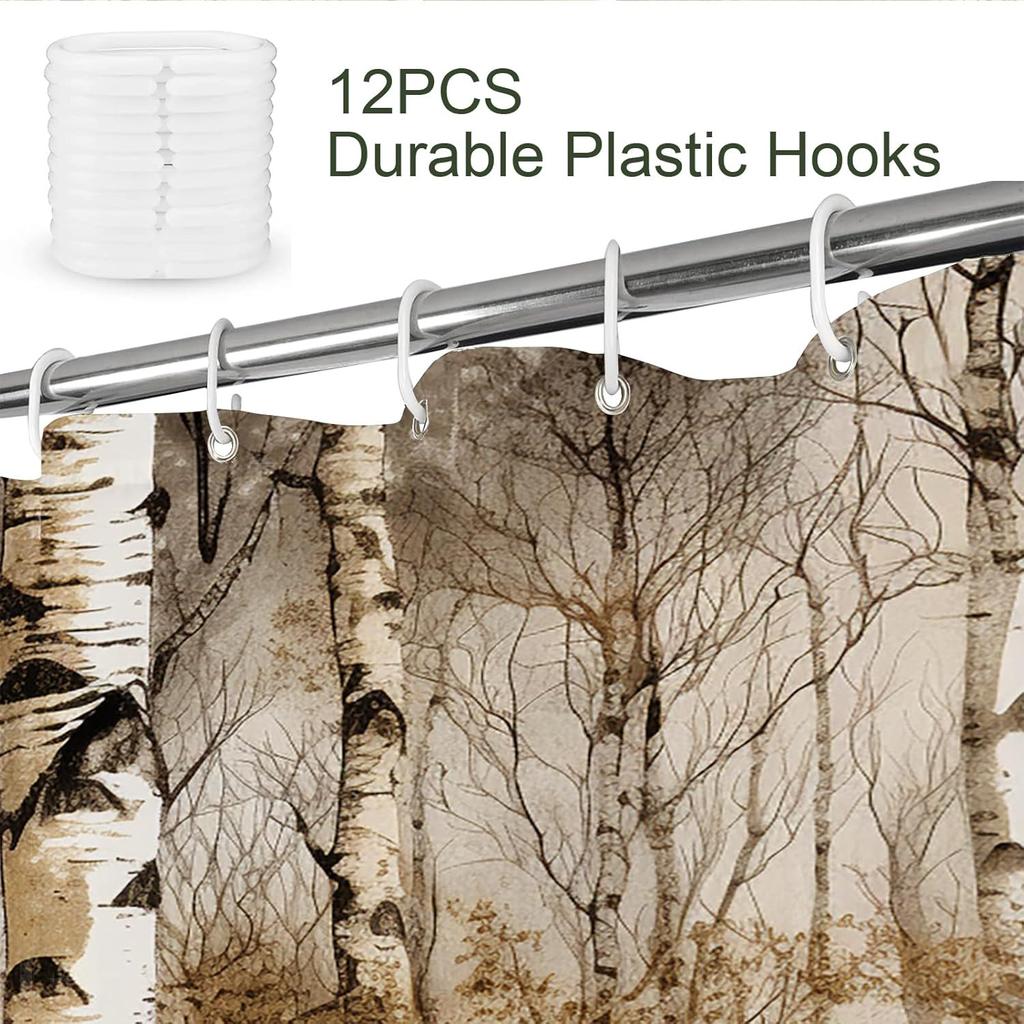 Birch Tree Forest Shower Curtain Machine Washable All Season Waterproof Privacy Protection Nature Design Rustic Hooks Included