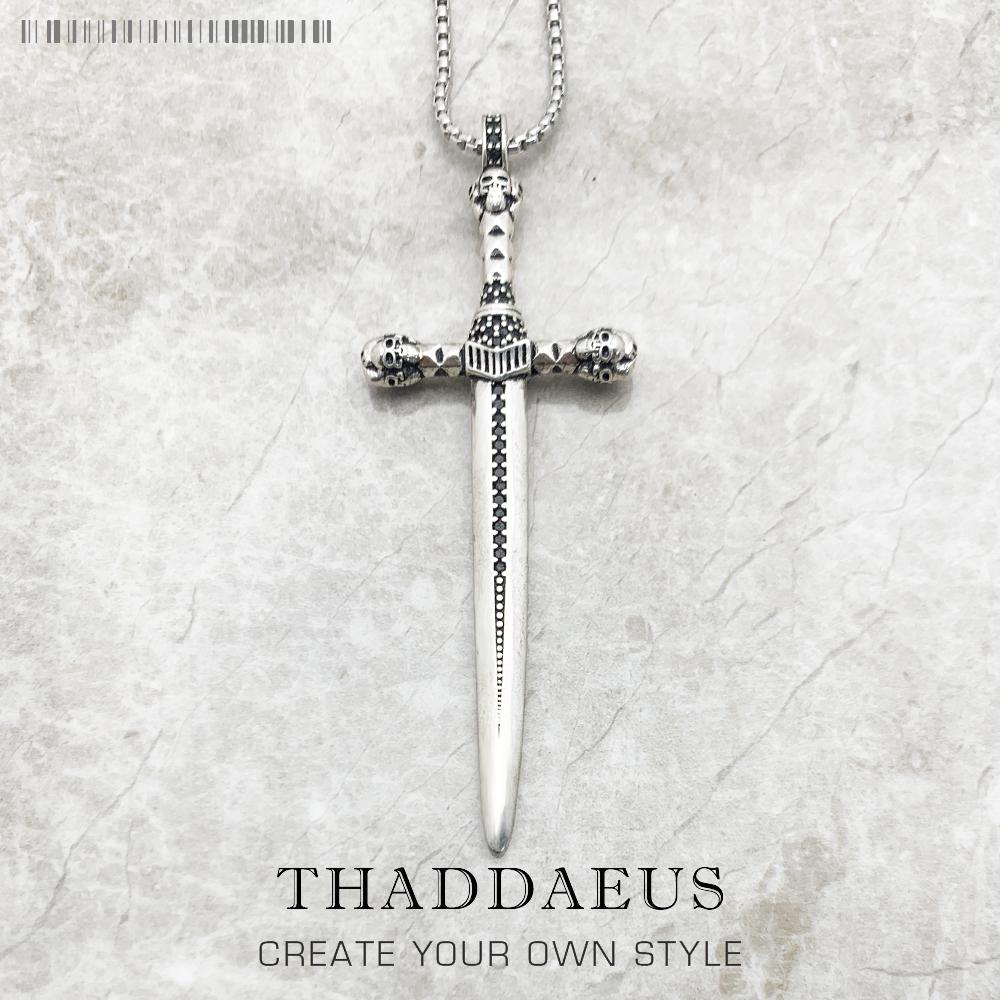 Sword Pendant Link Chain Necklace Summer New Fine Jewelry Europe 925 Silver Vintage Gift For Women Men