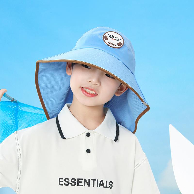 1131 children's hat summer boy girl outdoor empty top sunscreen hat big brim shawl sunshade bucket hat