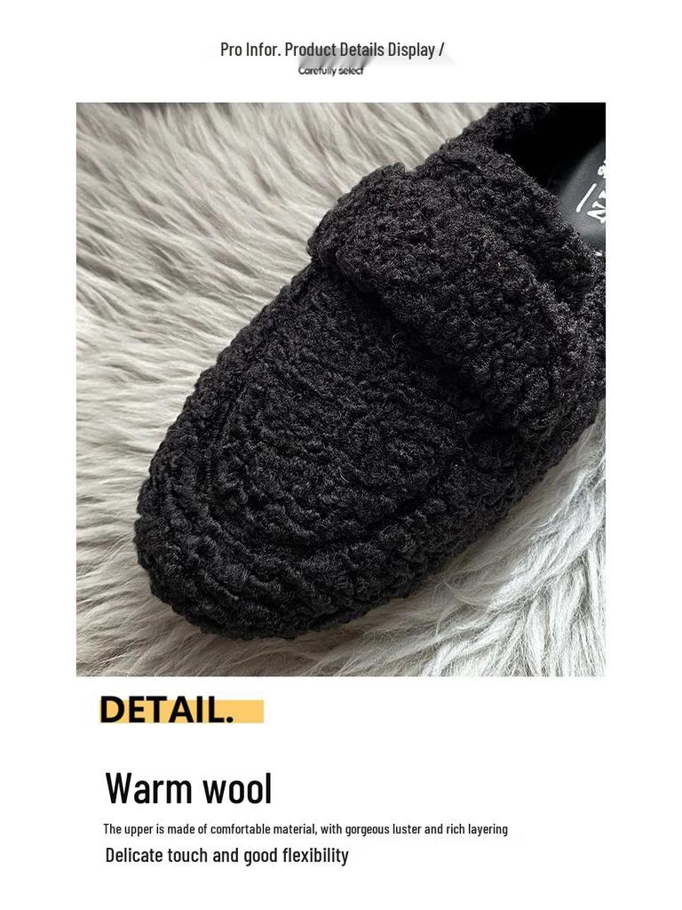 Women's Thick-Soled Furry Loafers, Autumn & Winter Lamb's Wool Bean Shoes, Plus Velvet Cotton, Sizes 41-43 Available