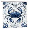 1Pc Blue Gray Crab & Foliage Shower Curtain - 71X71 Inch, Polyester, 12 Hooks, Symmetrical Pattern, Summer Bathroom Decor