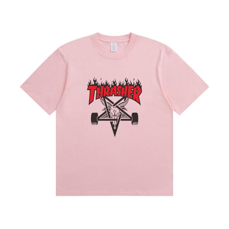 A1-07 Summer Thrasher Letter Print T-Shirt Men Women Oversized Cotton Short Sleeve Casual Streetwear Tee Top