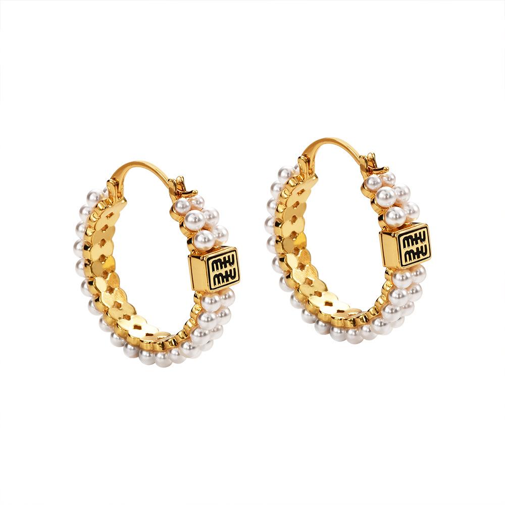 2025 New Retro Pearl Letter Hoop Earrings - Unique Design Dangle Earrings for Women