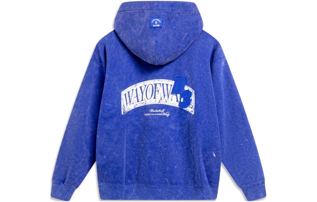Li Ning Wade Collection, Letter Print Hooded Fleece Lined Loose Fit Pullover Sweatshirt Men's Dream Blue AWDU015-3