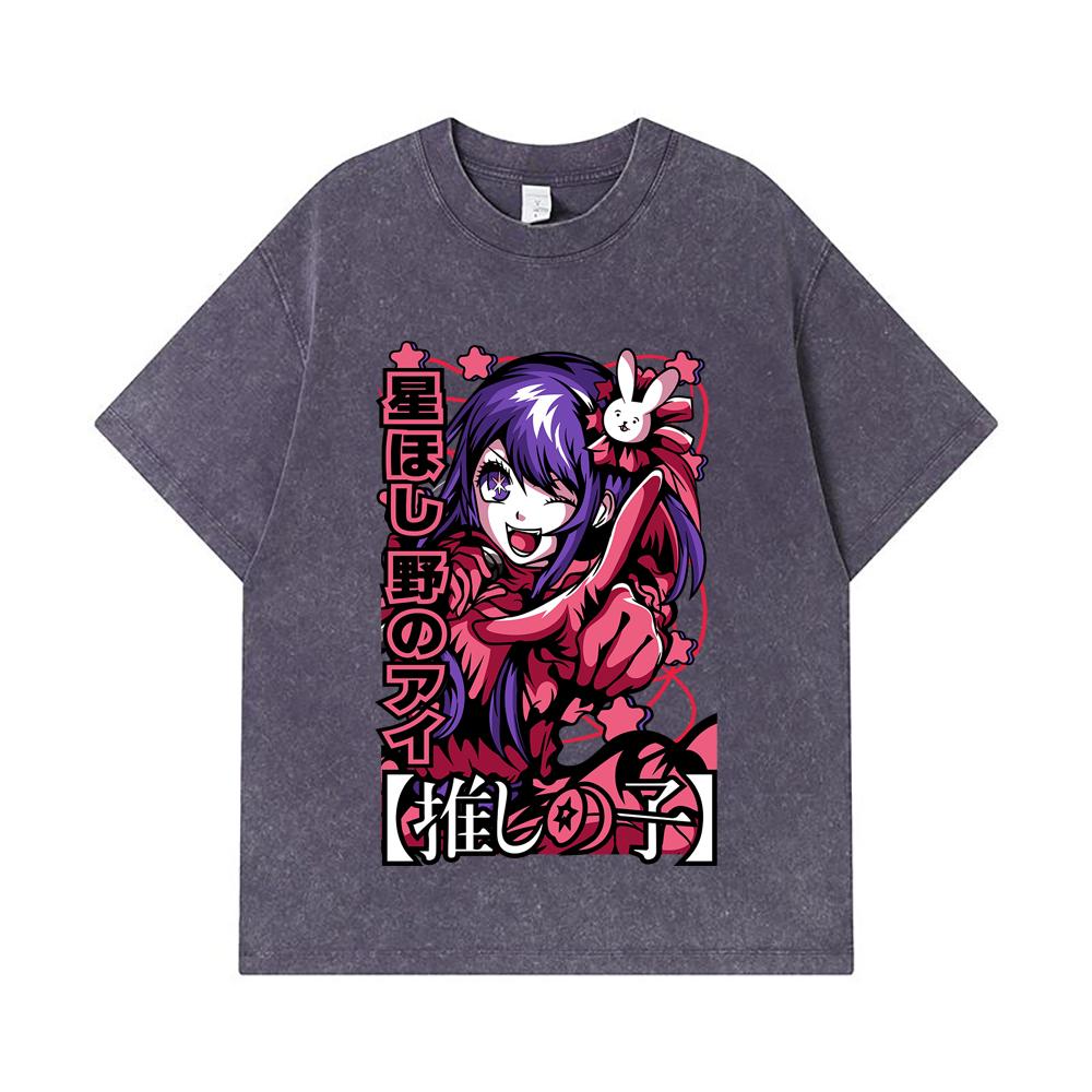 275 GSM Washed T-shirts 100% Cotton Oshi no Ko V2 Print Unisex Heavy Cotton T Shirt