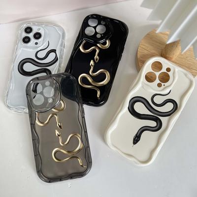 N71 Siyah Altın Yılan Yumuşak Dalgalı Telefon Kılıfları iPhone 14 Pro Max 13 mini 15 Plus XR 7 8 6 XS Max 12 11 Koruyucu Tampon Kapak