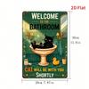 Vintage Black Cat Tin Sign, Funny Bathroom Decor, Restroom Plaque, Retro Rustic Bathtub Art