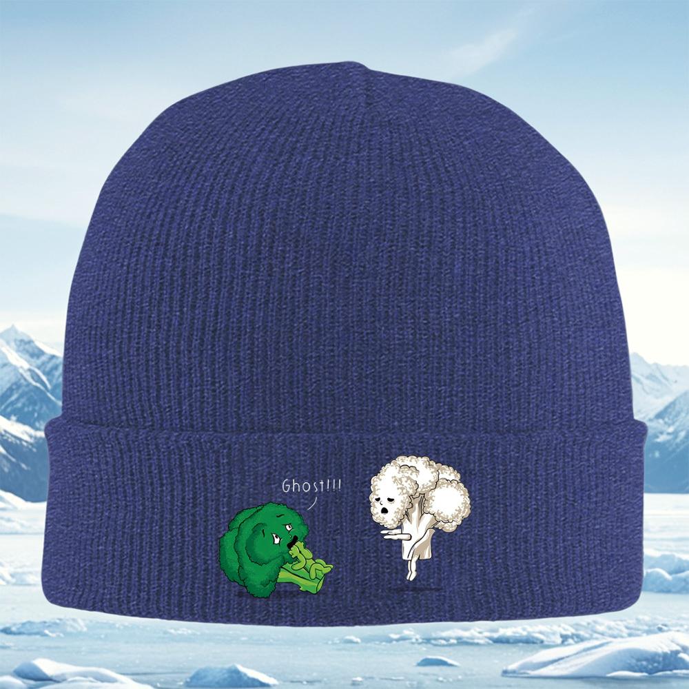 Brokkoli sieht Blumenkohlgeist Männer Frauen Unisex Strickmütze Beanie Pullovermütze Winter Thermisch Warm Weihnachten Outdoor Radfahren