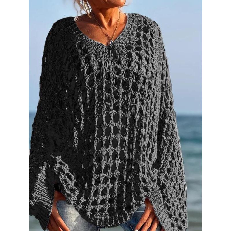 Z 43795L Hollow Knit Long-Sleeve Sweater - Cross-Border Exclusive 5XL темно-серого