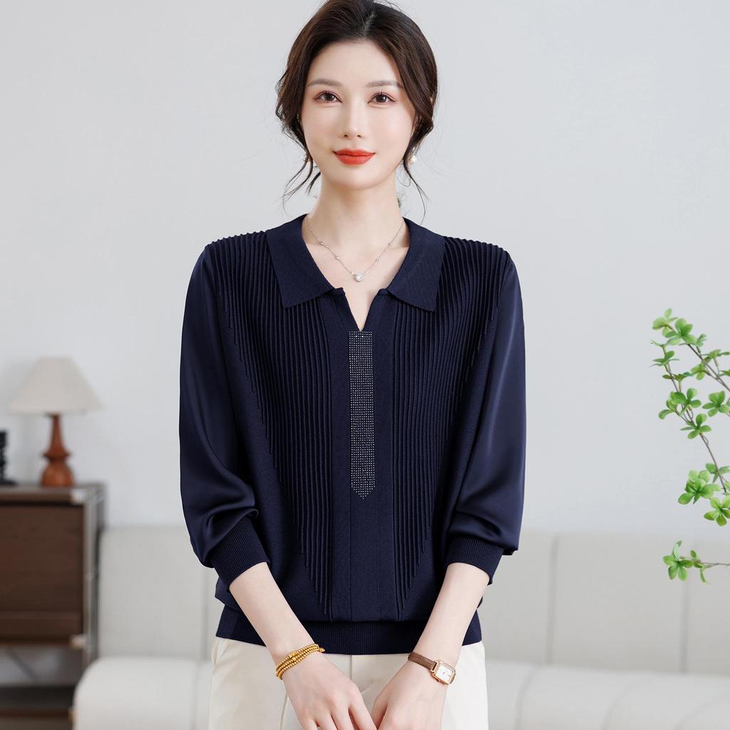 Mom's Spring Knit Sweater - Stylish Plus Size Top for Mid-Aged & Elderly Women