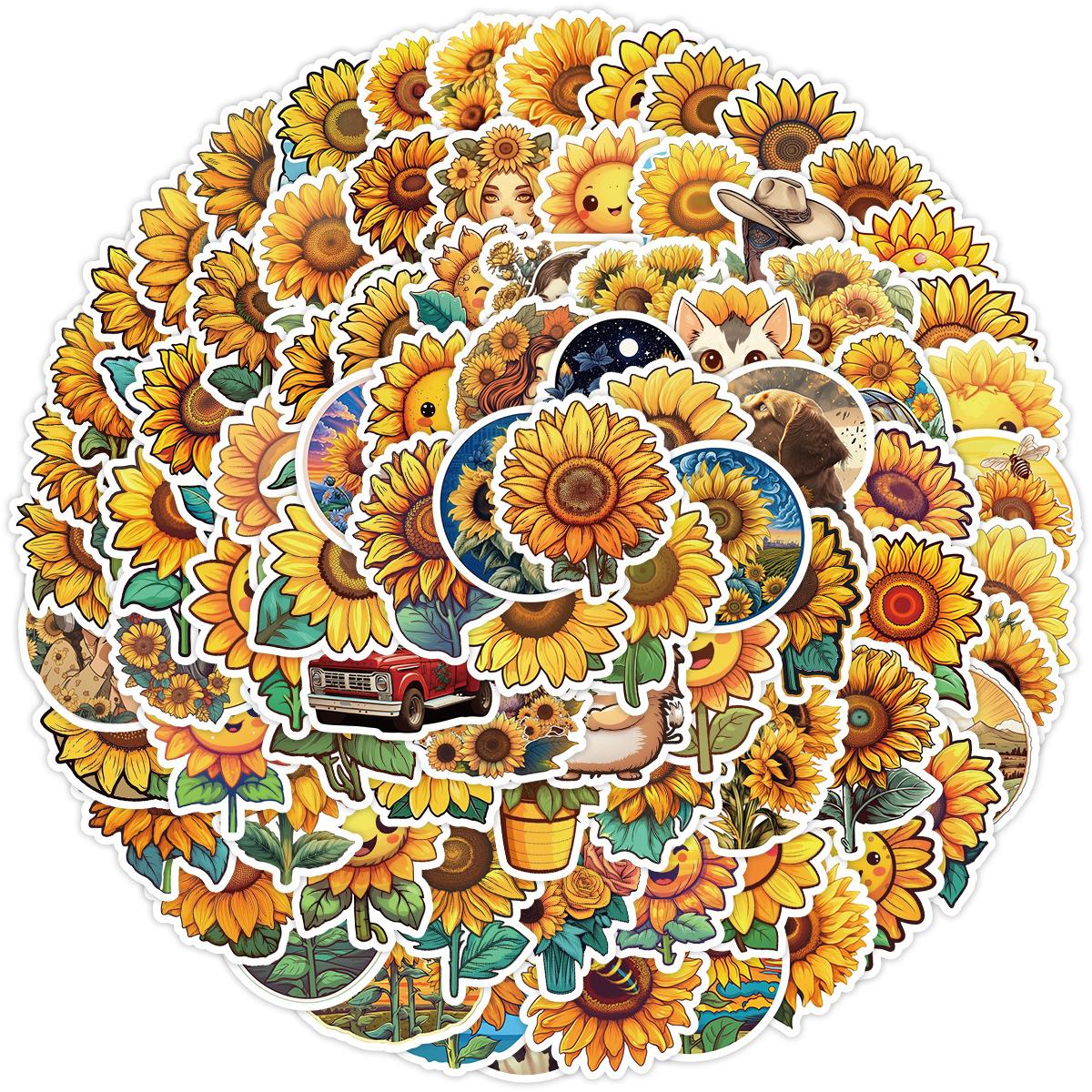 

100 Cute Wind Sunflower Graffiti Stickers Children s Stickers Water Cup Computer Waterproof Decorative Stickers