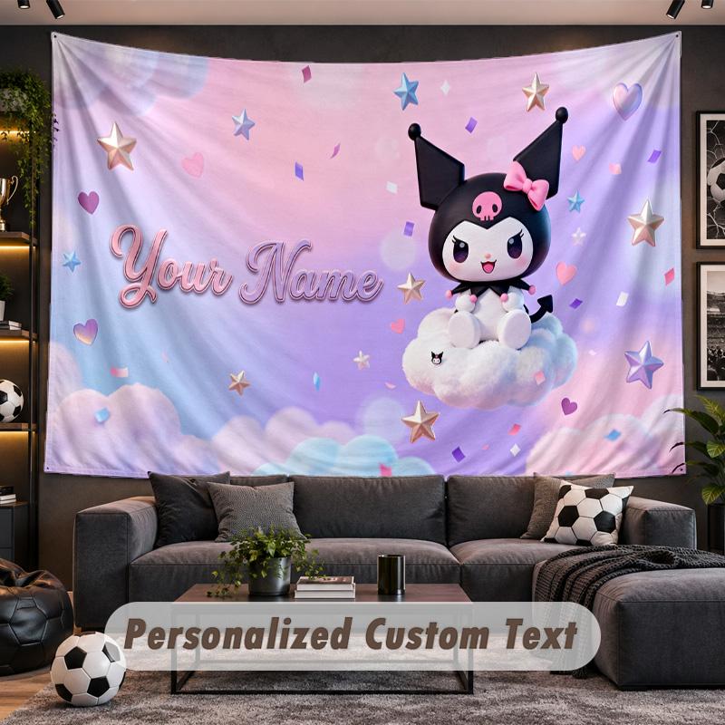 Kuromi Personalized Tapestry Support Custom Name, Wall Art Home Decoration