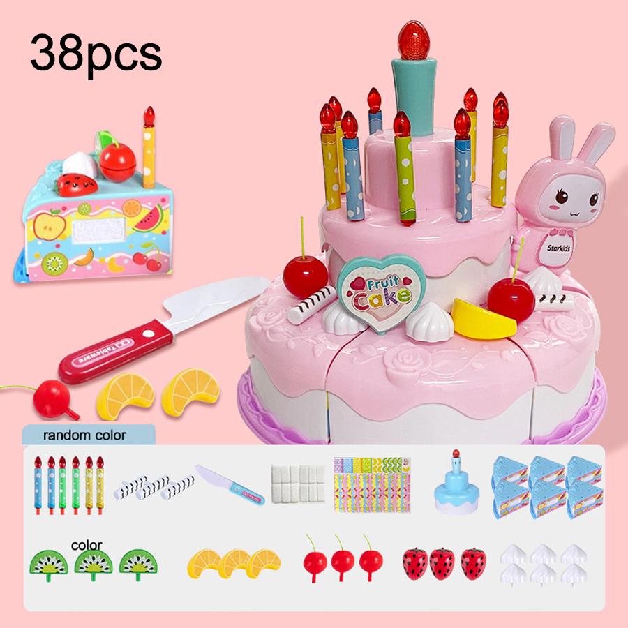 Kids Simulation DIY Birthday Cake Toy Pretend Kitchen Birthday and Christmas Party Gift Creative Triple Layers Cake Toy