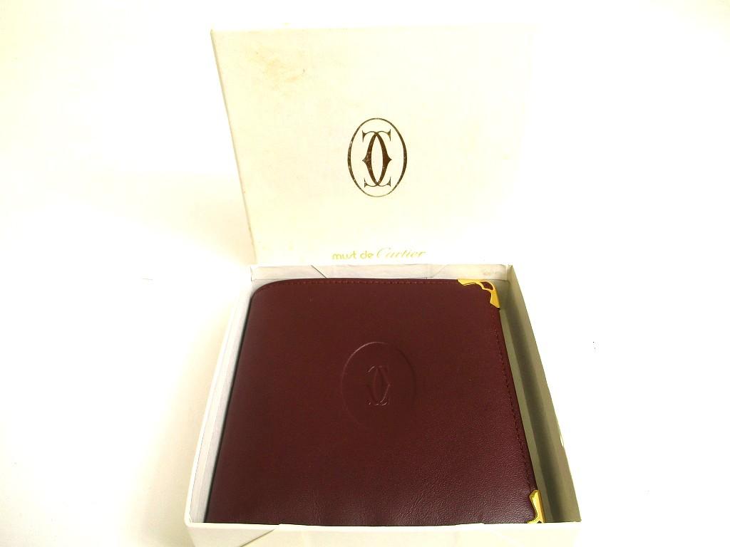 Authentic Cartier Must de Cartier Bordeaux Leather Bifold Wallet Purse #a853  Refurbished