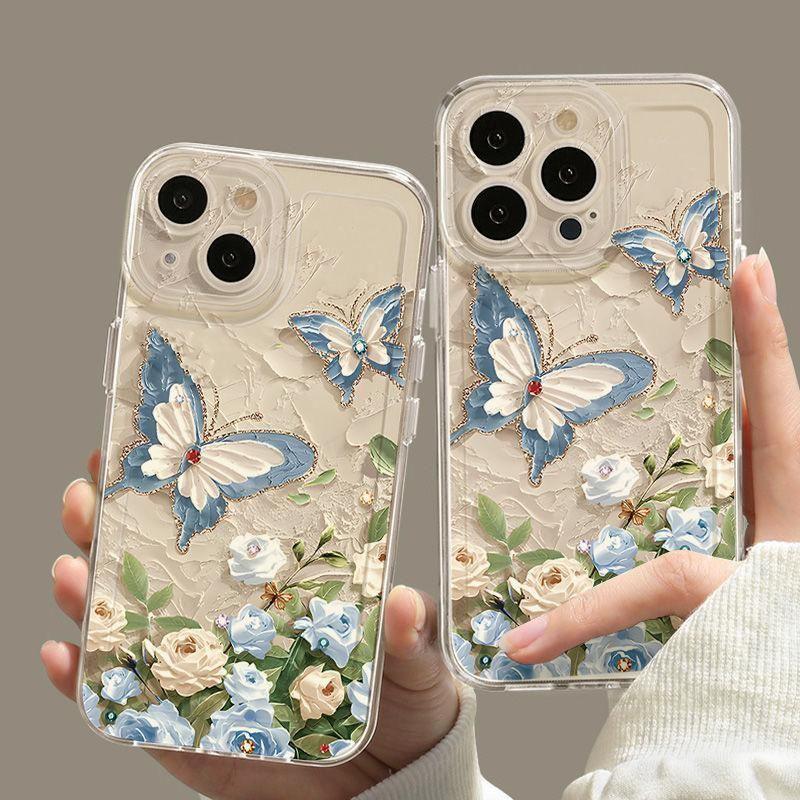 Clear Phone Case For IPhone 17 15 14 13 Pro Max 11 12  Max 7 8 Plus  Stylish Shockproof Soft Cover Floral Butterfly
