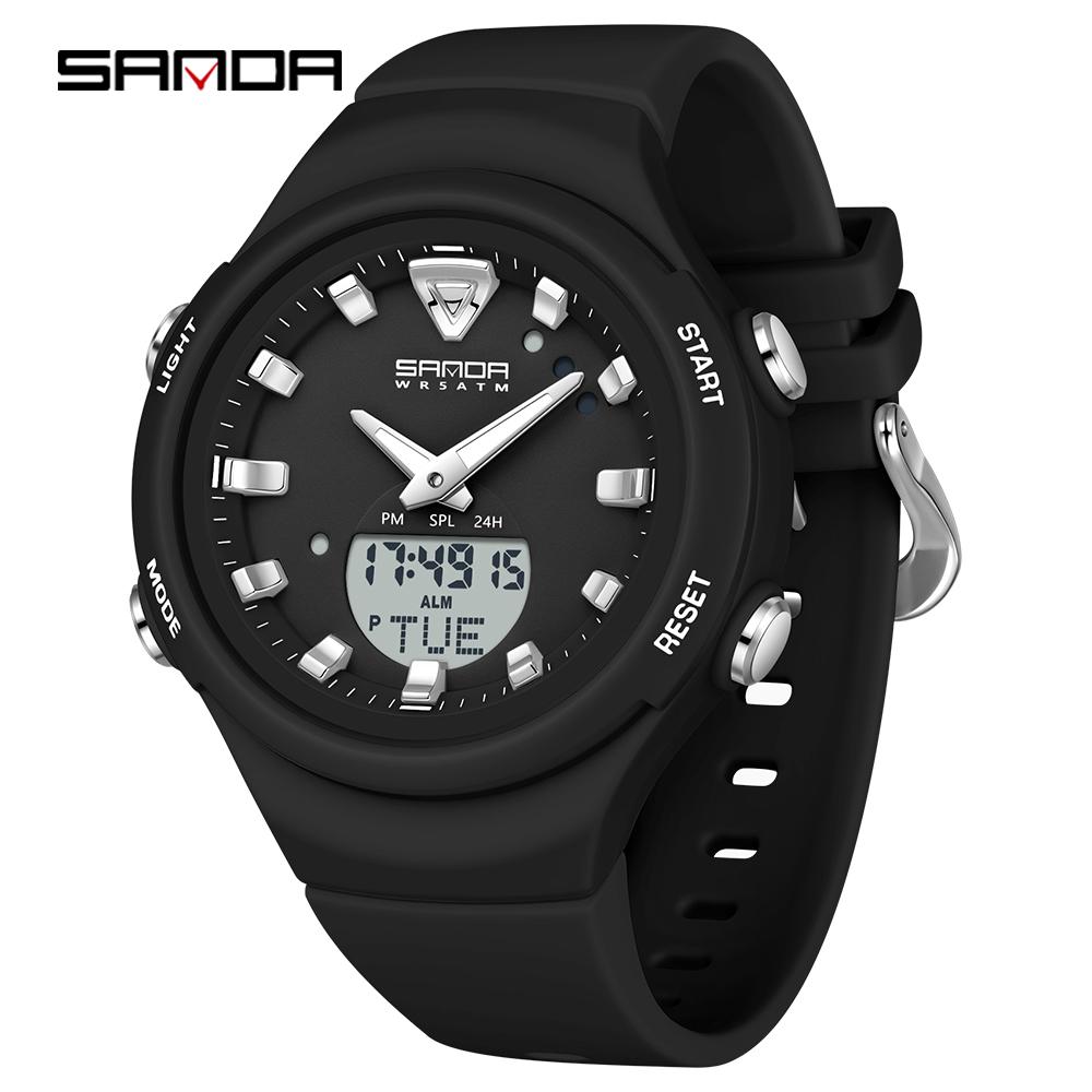 SANDA SD6371 Double Display Sports Watches Men Luminous Multifunction Waterproof Women Wristwatch