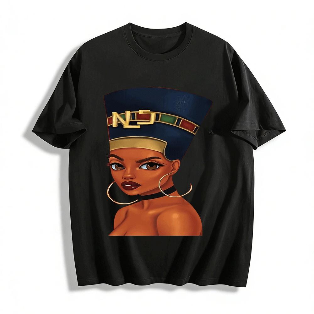 

Vintage Egyptian Nefertiti Portrait Print Trendy Off Shoulder Top Pure cotton T-shirt XXS