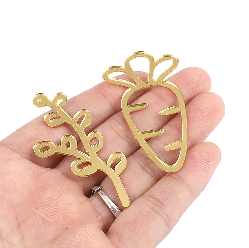 5Pcs Easter Cute Bunny Cake Decoration Gold Acrylic Rabbit Carrot Cupcake Topper Happy Easter Party Dessert Decoration Kids Gift