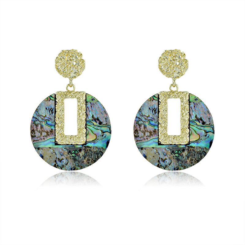 European and American Exaggerated Round Abalone Shell Inlaid with Large Earrings and Silver Needle Plate, Light Luxury and High-end Sense