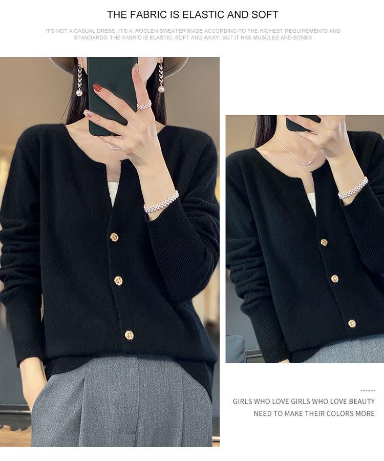 2023 Women's Pure Wool V-Neck Cashmere Cardigan - Solid Color Knit, Loose Fit