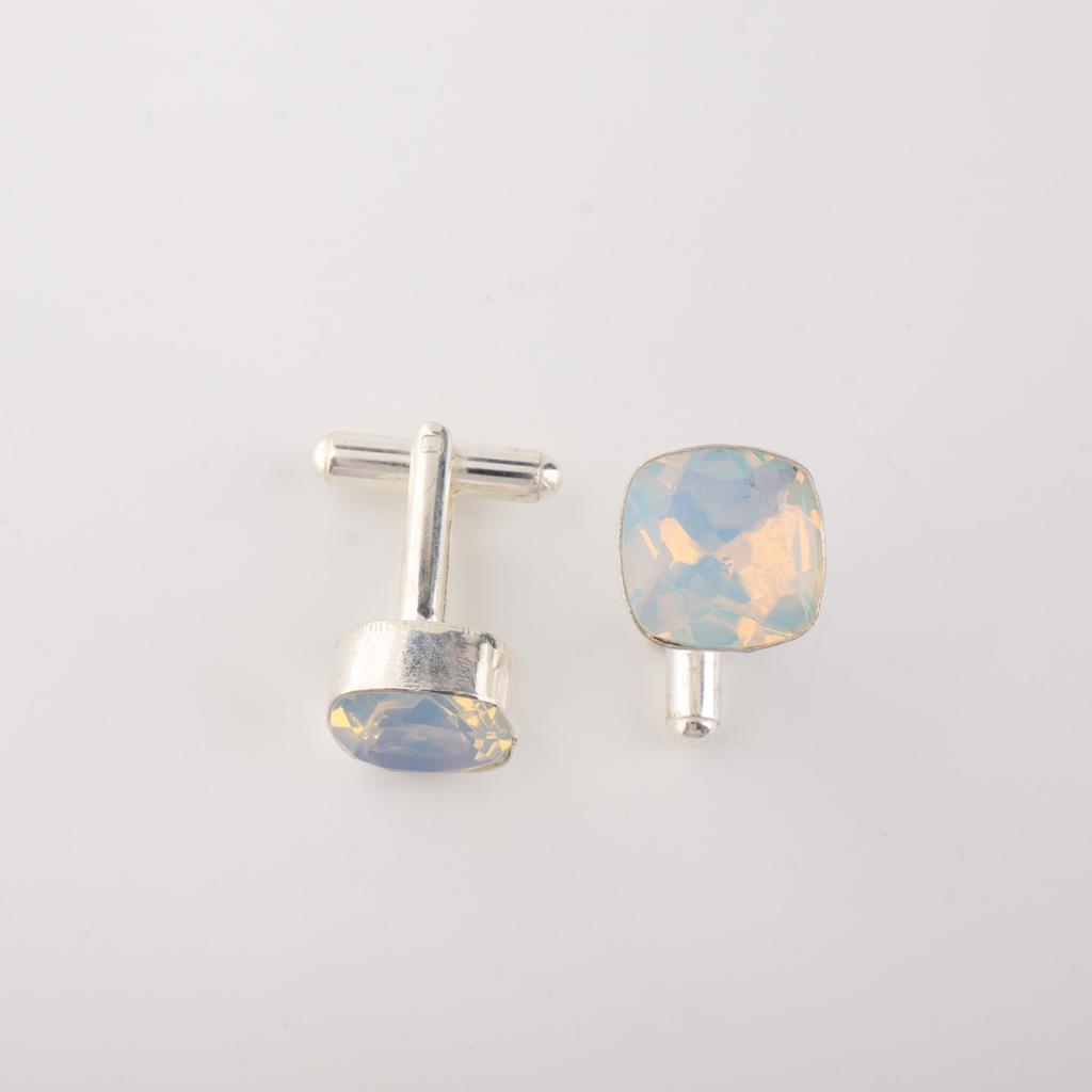 Milky Opal Gemstone 925 Sterling Silver Handmade Jewelry Cushion Cut Cufflinks 1" For Men's Shirt CL-9-14