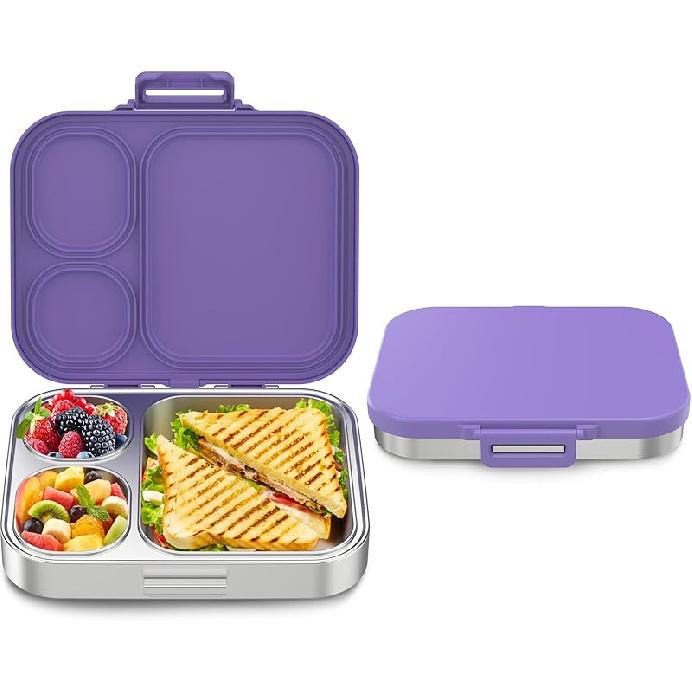 Stainless Steel Bento Box Kids, Leak Proof Metal Bento Lunch Box,3 Compartments 304 Stainless Steel Bento Lunch Containers for School and