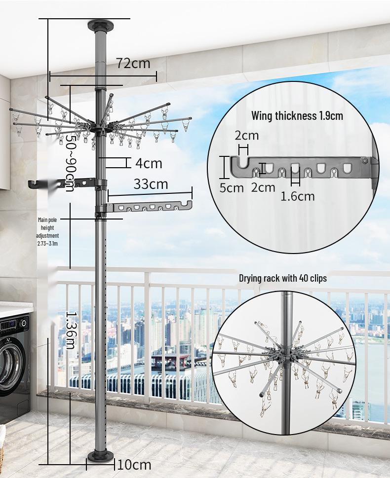 Thickened Foldable Floor-to-Ceiling Clothes Drying Rack for Small Apartments