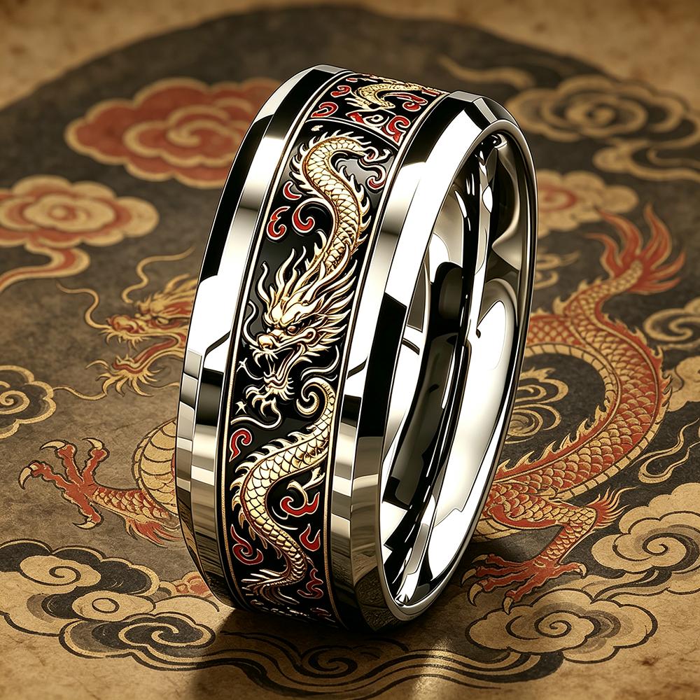 Cool Domineering Auspicious Cloud Dragon Ring Retro Punk Stainless Steel Dragon Rings for Men Rock Biker Jewelry Anillos Hombre