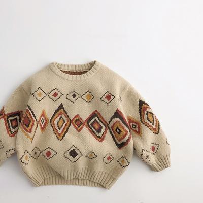 Autunno Inverno Colorato Griglia Retro Maglioni Bambini Vintage Caldo Pullover Ispessito Maglieria Cappotto Bambine