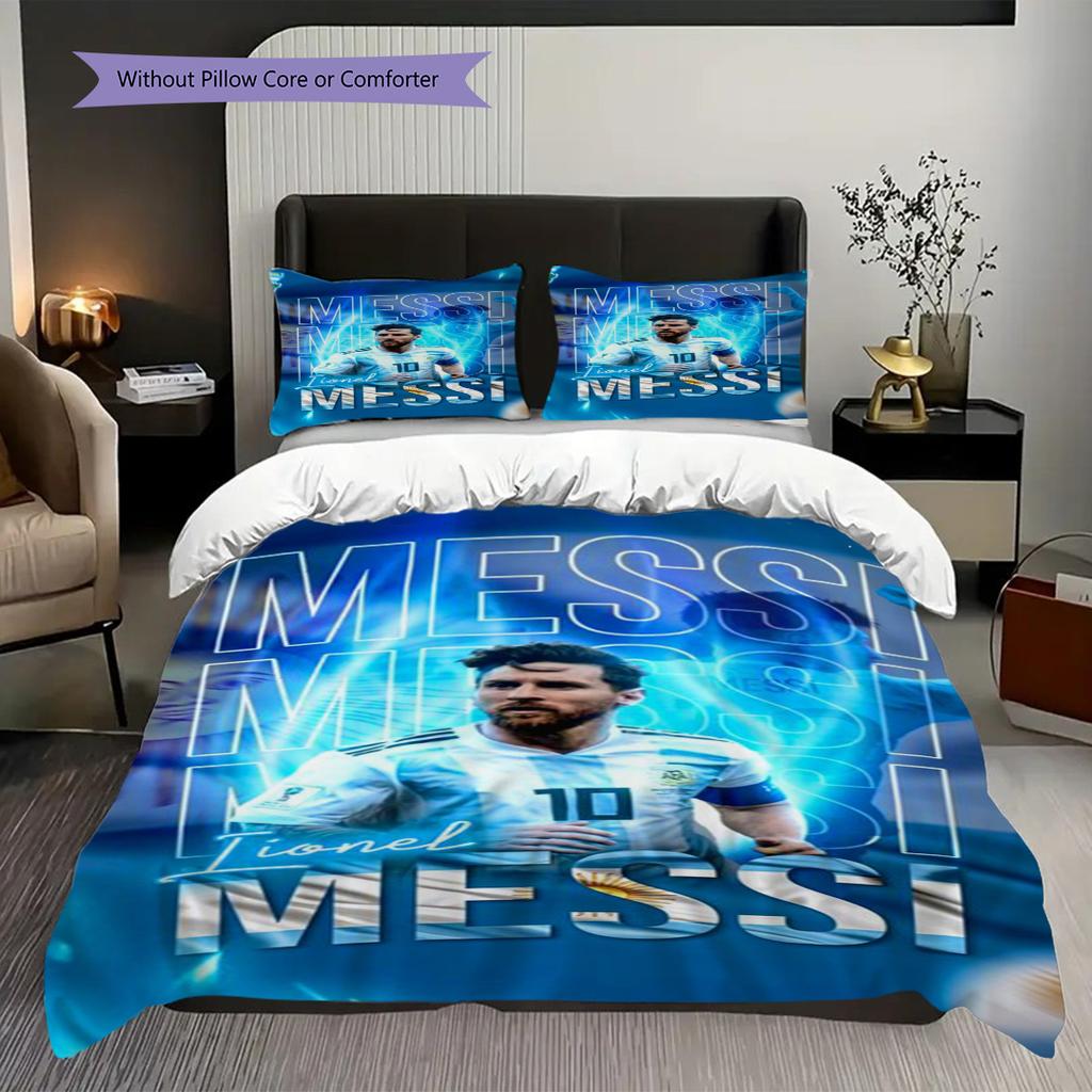 Biancheria da letto Leggenda del Calcio Lionel Messi (1 * copripiumino + 2 * federa, senza nucleo) Set Lenzuola Copripiumino e Federa 2D Piatto