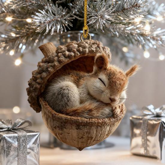 2D Forest Animal Christmas Tree Ornaments Acorn Ornaments Cozy Forest Woodland Creature Acrylic Hanging