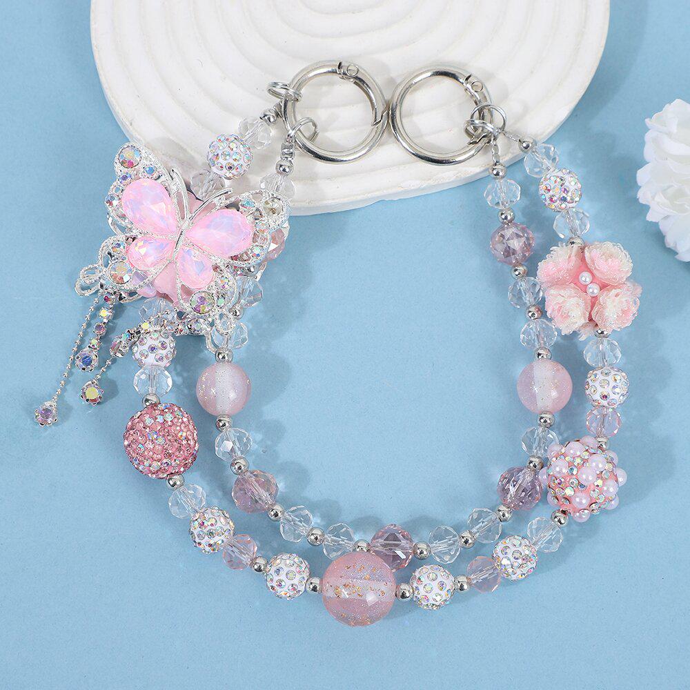 Luxury Red 3D Butterfly Tassel Beaded Phone Lanyard Pendant