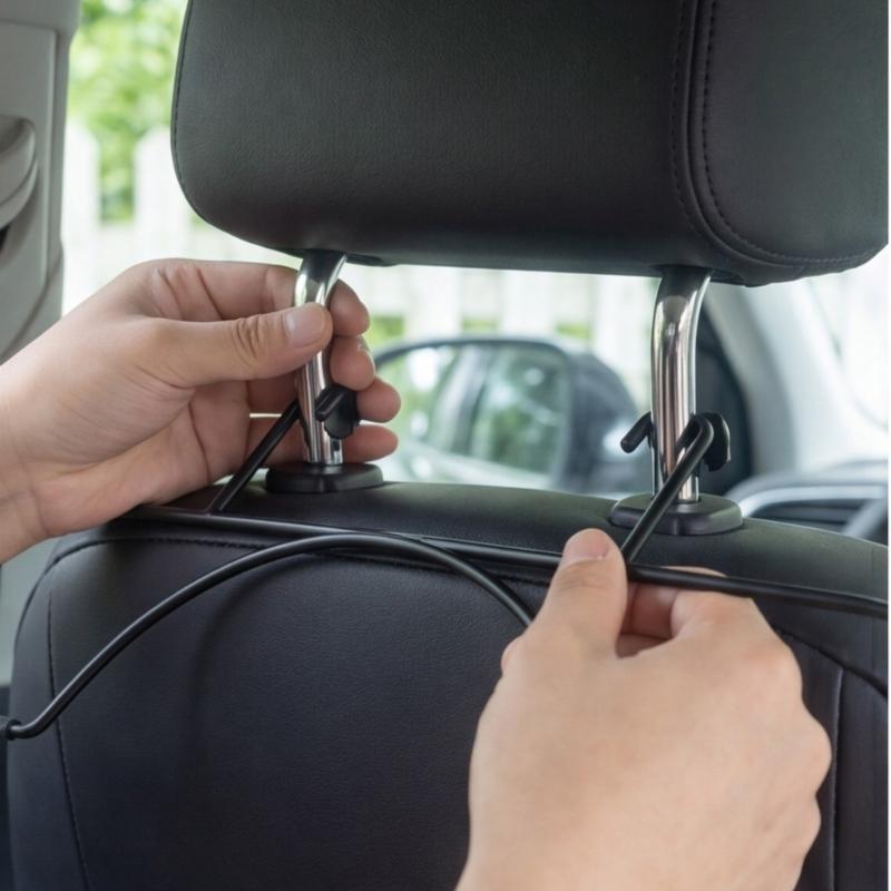 Kopfstützen-Hutständer für das Auto, faltbarer Metallrahmen mit Zweisäulenbefestigung, schwarze Oberfläche und spezieller Hutstauraum für den täglichen Gebrauch