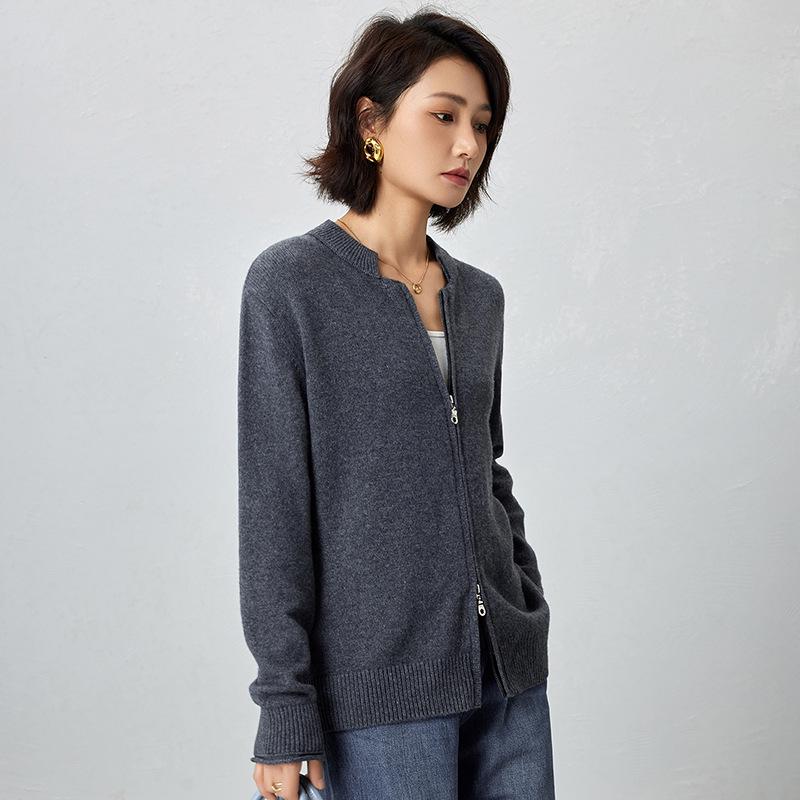 Women's High Neck Double Zipper Knit Cardigan - 2025 Autumn/Winter Collection