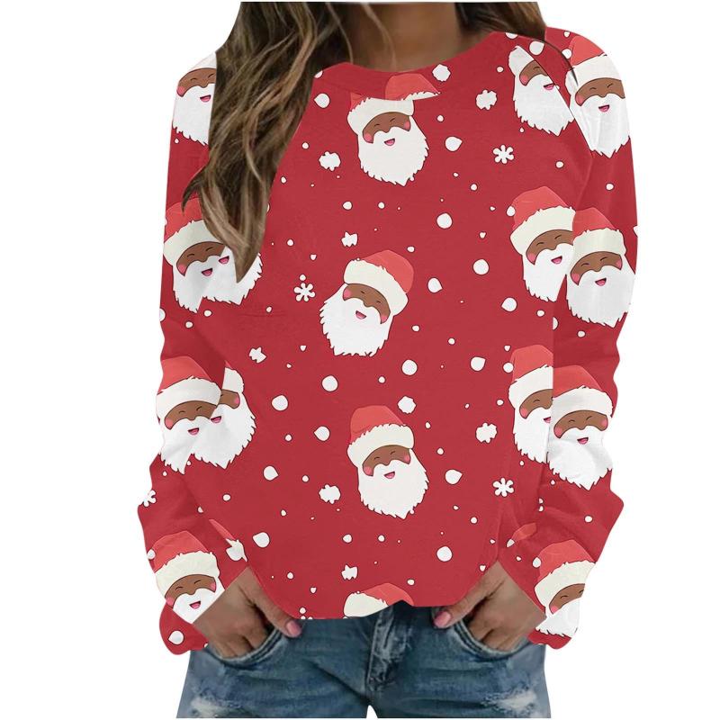 Christmas Snowman Pattern 3D Print Women Round-neck Sweatshirt Fashion Autumn Santa Claus Long Sleeve Cute Ladies Tee Pullover