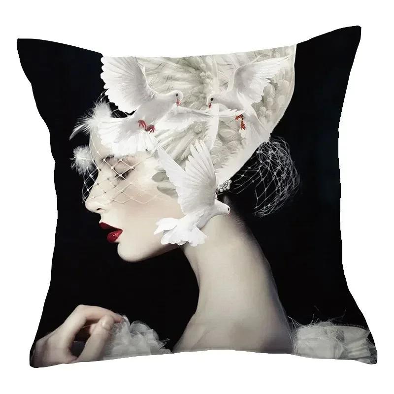 40/45/50cm Sexy Women Print Cushion Cover Decor Sexy Flower Feather Print Sofa Pillowcase Bedroom Home Pillow Case