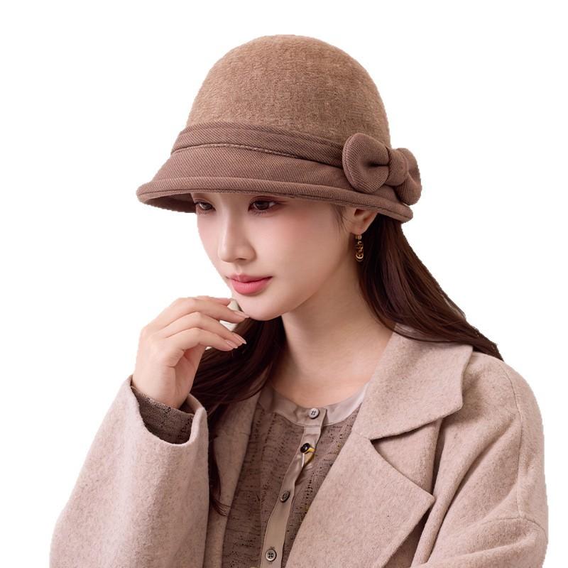 Temperament simple bucket hat autumn and winter bow decorative basin hat gentle intellectual versatile hat women's