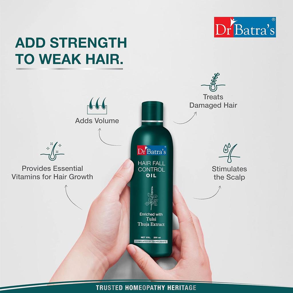 Dr Batra's Hair Fall Control Oil 200ml Pack of 1 for Healthier Scalp, Nourishment, Lightweight & Deep Cleansing