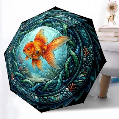 Underwater Goldfish Mandala Pattern Umbrella, Portable and Foldable Design, 8 Ribs, a Casual Accessory for Halloween, Christmas, and Birthday Gifts.