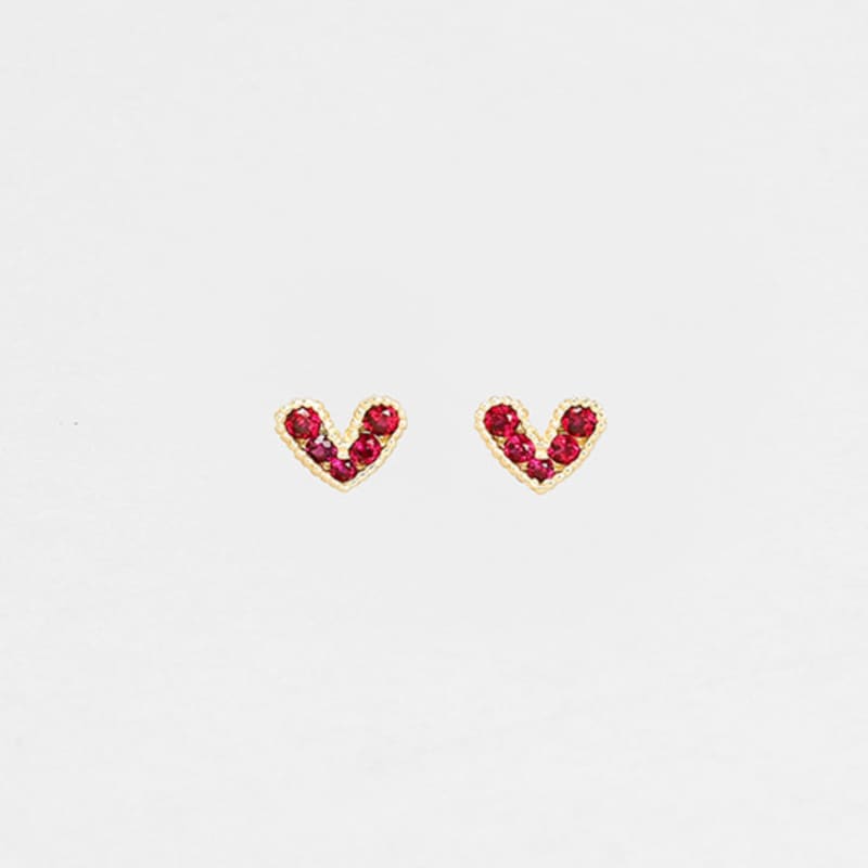 JUDY AND PAUL [14K GOLD] Ruby Red Crystal Heart Yellow Gold Earrings