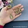 Elegant Vintage Crystal Jewelry Set Women Gold Tone Snake Chain Necklace Earrings Bracelet With Agate Pendant