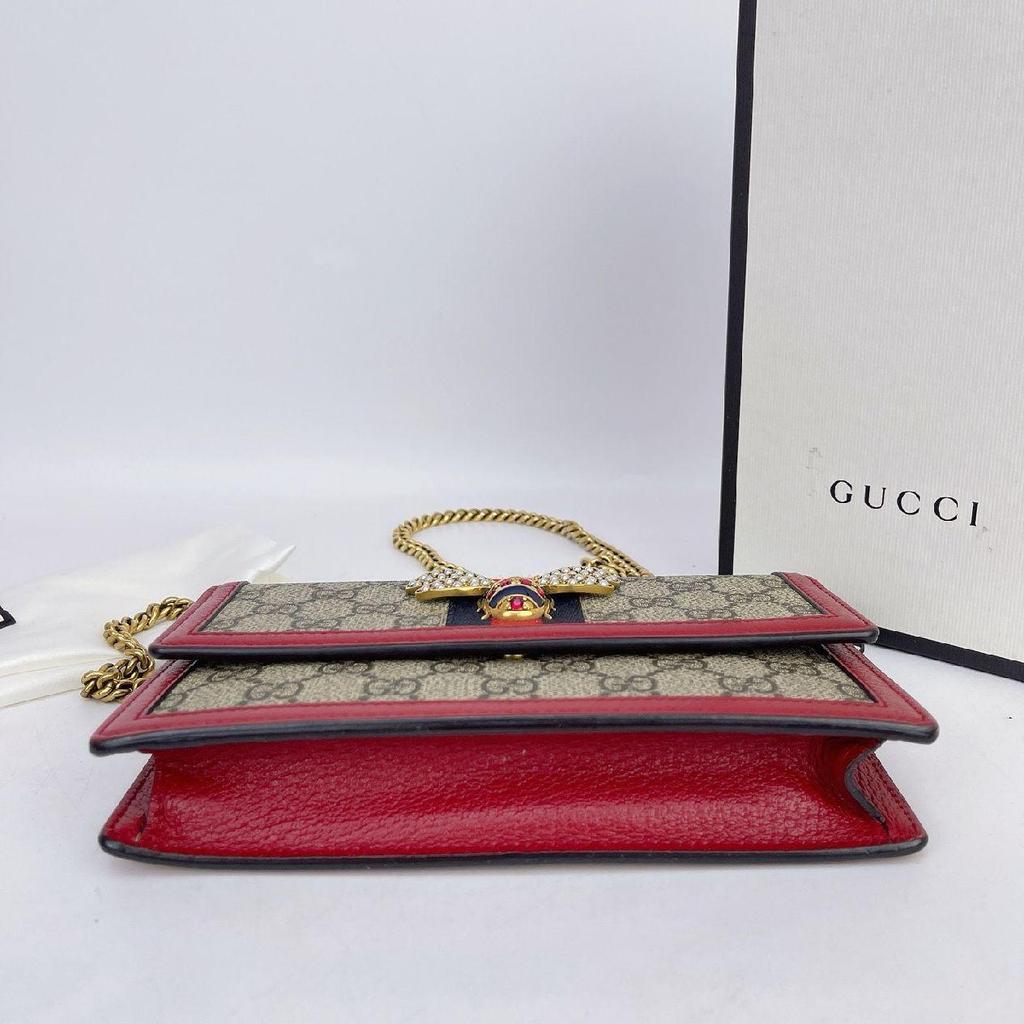 [Pre-Owned] Queen Margaret Metal Bee Decorated Logo Stripe Canvas And Leather Mini Shoulder Bag - Very Good #1W64IZ5